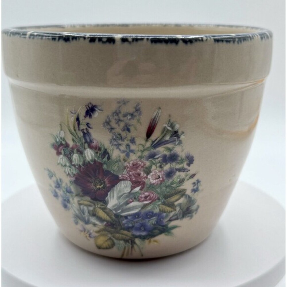 Vintage Home & Garden Party Floral Pattern Stoneware Dip Bowl Crock 2002